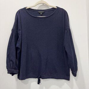 Banana Republic Navy Knit Top Cuffed 3/4 Sleeves Drawstring Tie Size M